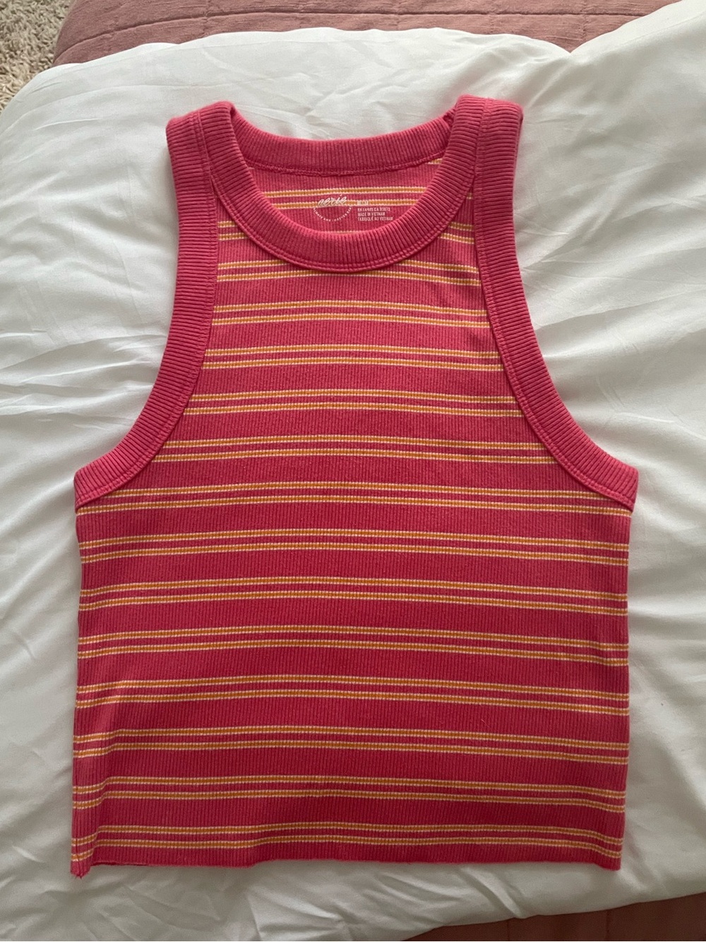 aerie Pink Ribbed Tank with Yellow Stripes